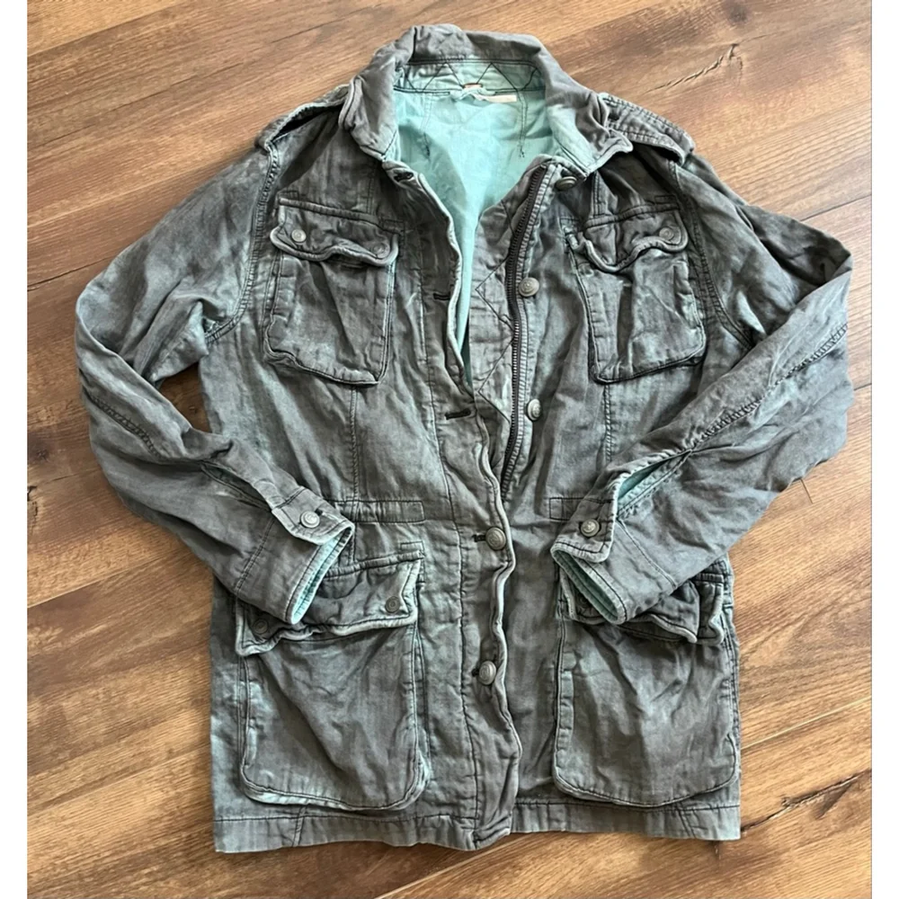 Free People double cloth jacket military drawstring M